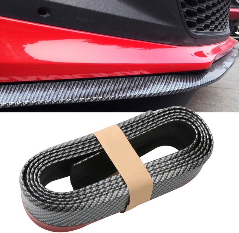 EOHMAK Car Front Bumper Protector Self-Adhesive Auto Splitter Body Spoiler Skirt Rubber Bumper Lip Trim Spoiler 2.5M/8.2ft(Carbon Fiber Black) - Image 1